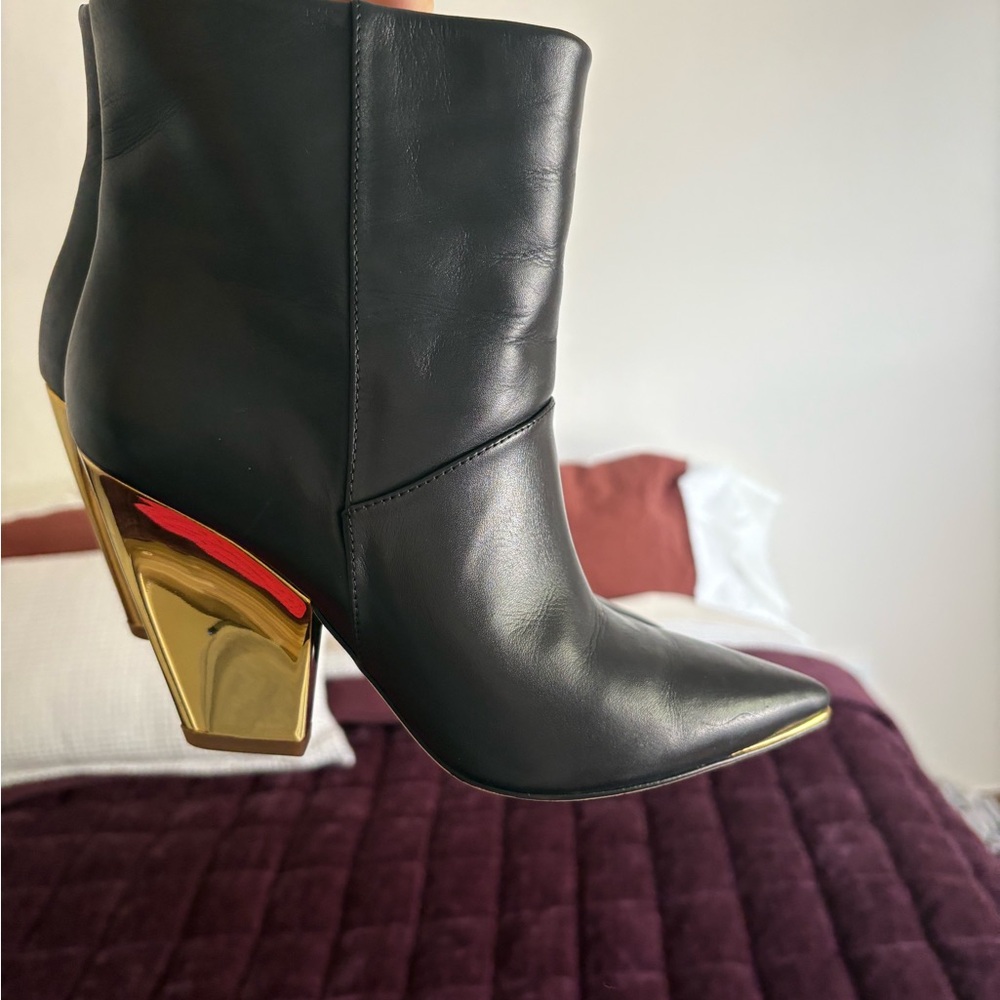 Tory Burch Black and Gold Heeled Boots - Picture 2 of 7